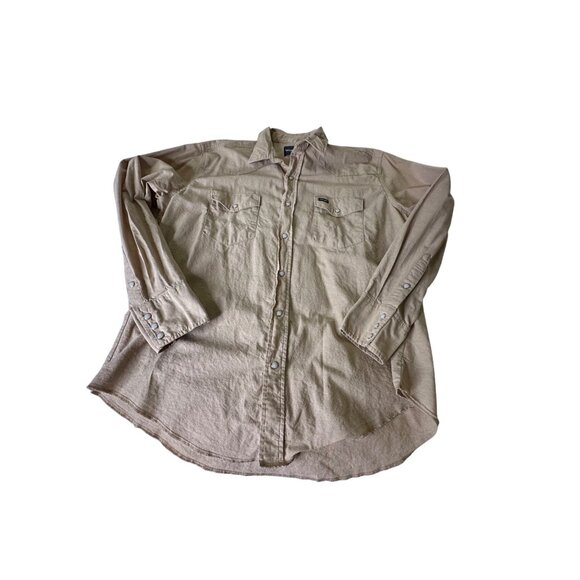 VTG Wrangler Mens XL bottlebrush distressed Pearl Snap Button-Up Shirt  chore - Picture 9 of 16